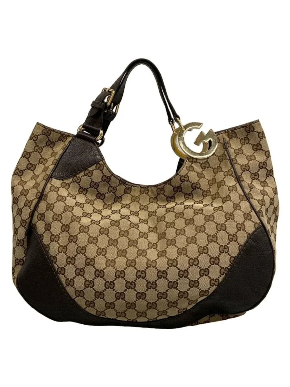 Gucci Tote Bag GG Pattern Charlotte Beige Dark Brown Leather